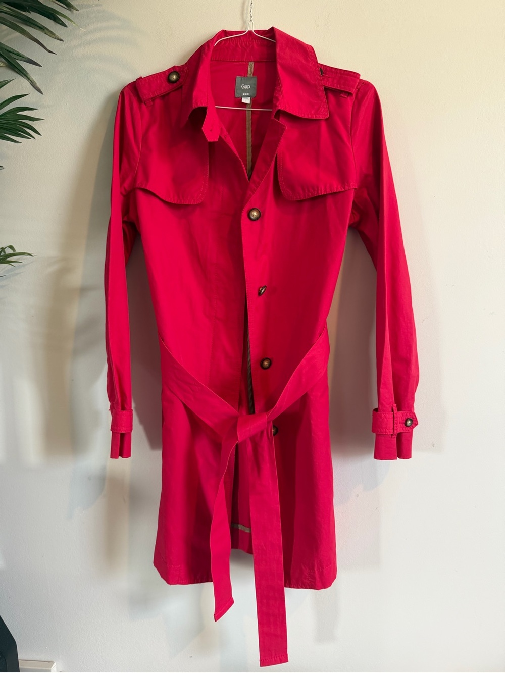 GAP Bright Red Tie-Waist Trench Coat
